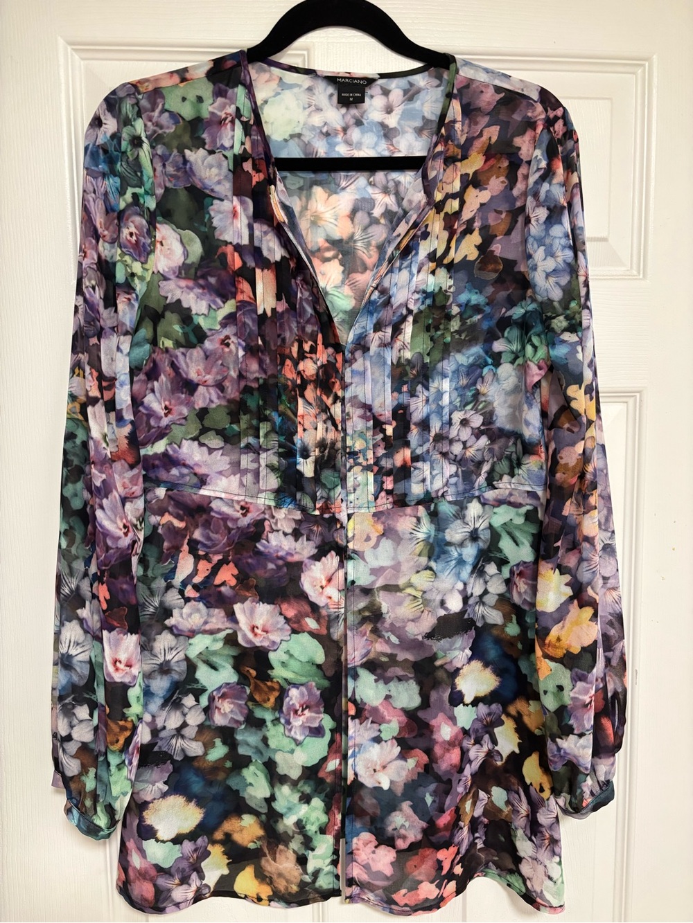 Marciano Multicolor Floral Sheer V-Neck Blouse